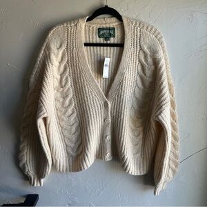 American Eagle Fisherman Cable Knit Cardigan Cream Chunky Button Sweater NWT L
